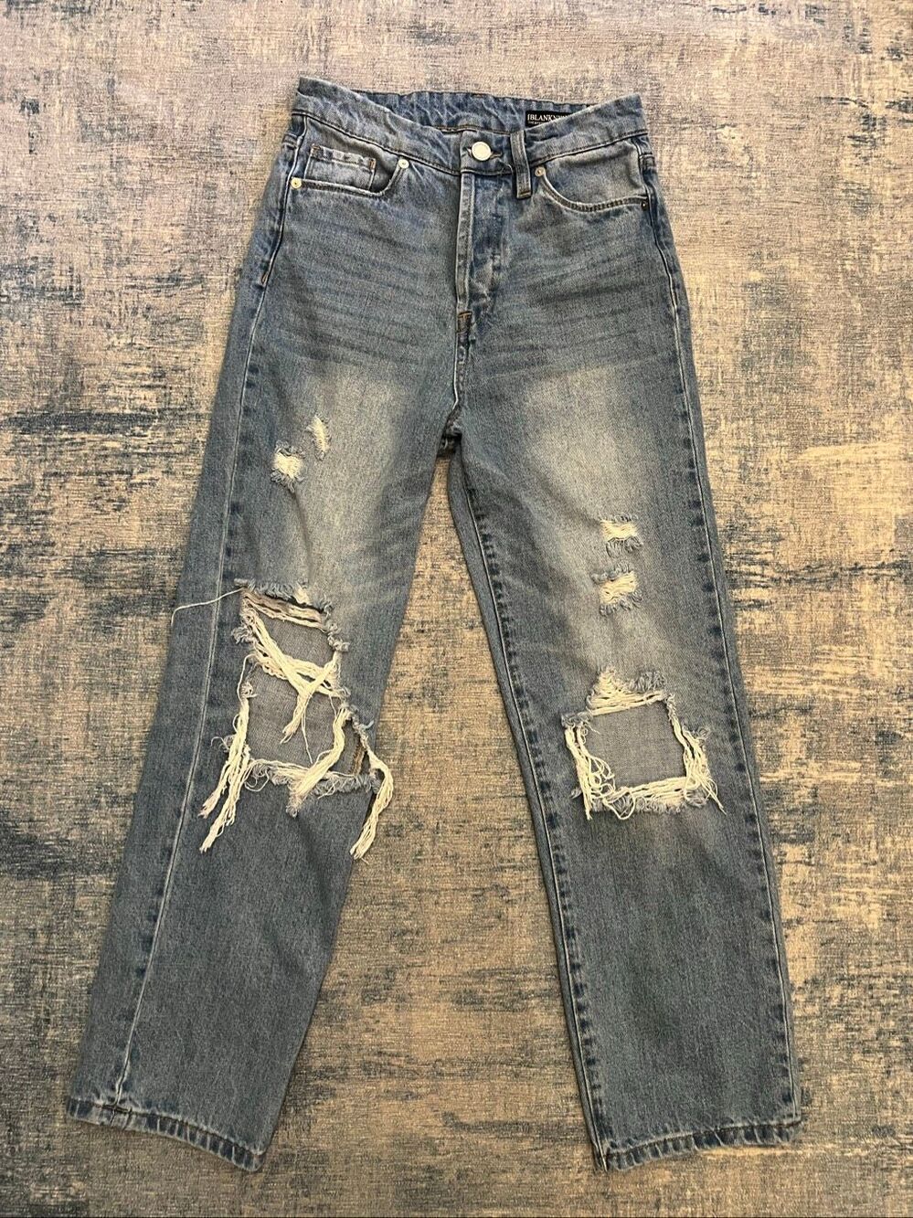 BLANK NYC Distressed Ripped Button Fly The Baxter Ribcage Straight Leg Jean 25